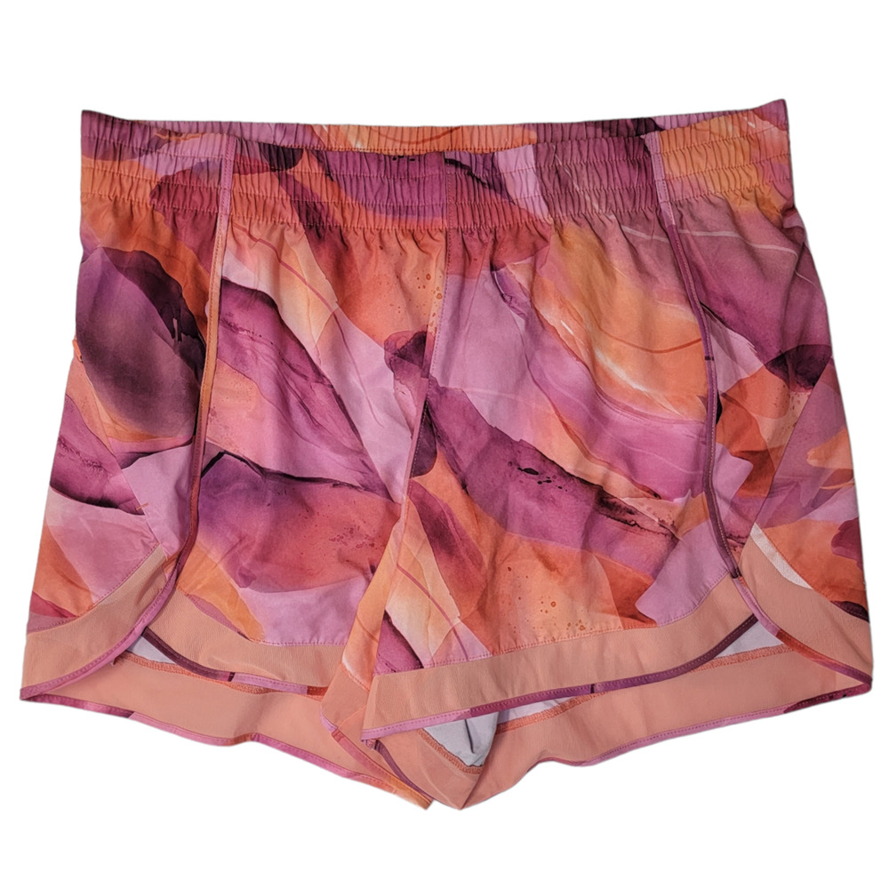 ATHLETA Printed Mesh Racer Run Short 4" Stretch Pink Orange Sz 1X Shorts
